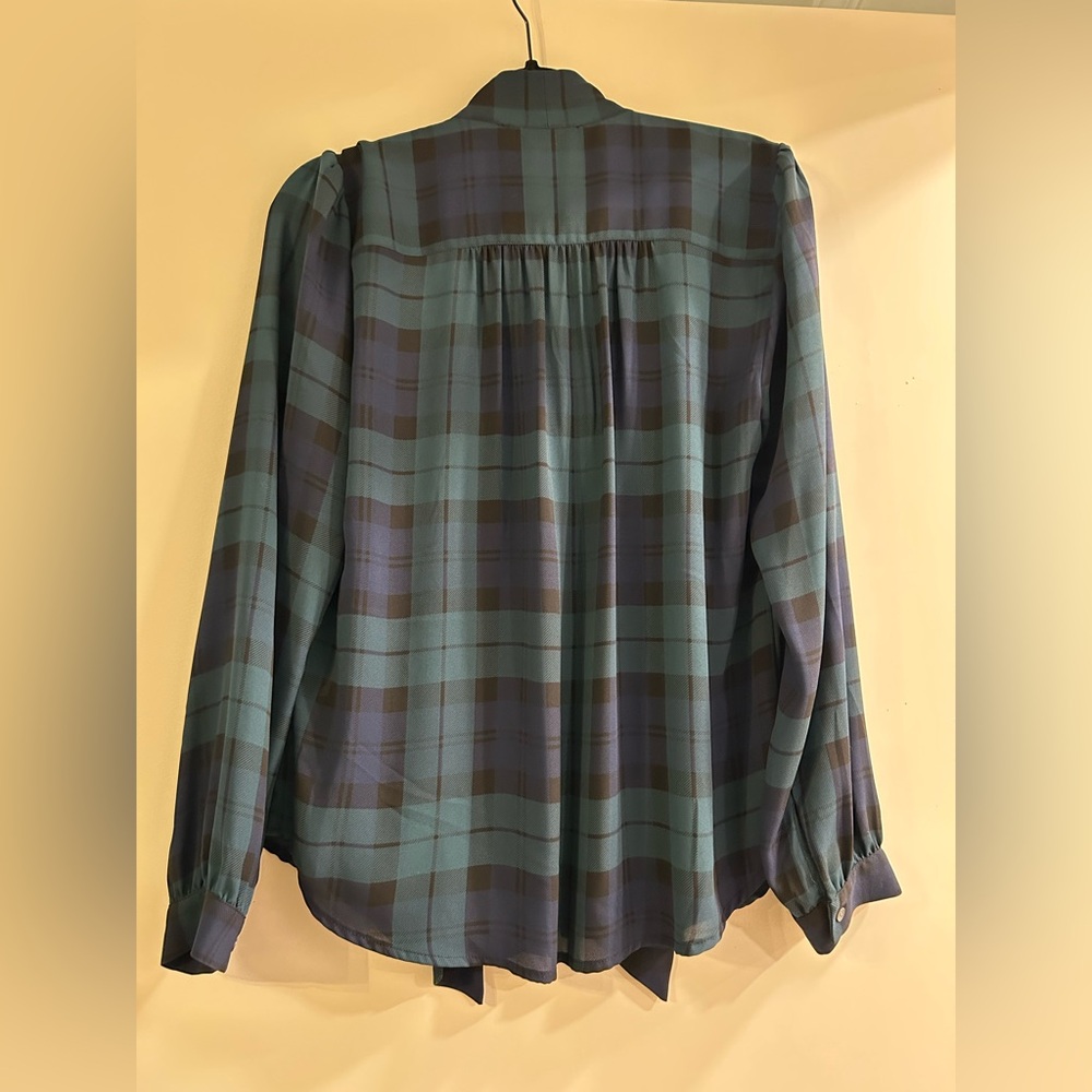 J. Crew Teal and Navy Plaid Blouse - Picture 3 of 3